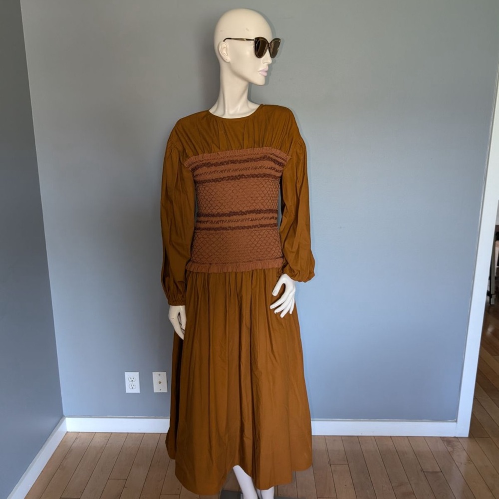 NWT Ulla Johnson Ayaz Sandstone Midi Cotton Dress Size 6